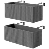2 Pack 20" Railing Planter Boxes with Hooks and Drainage, Grey