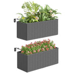 2 Pack 20" Railing Planter Boxes with Hooks and Drainage, Grey