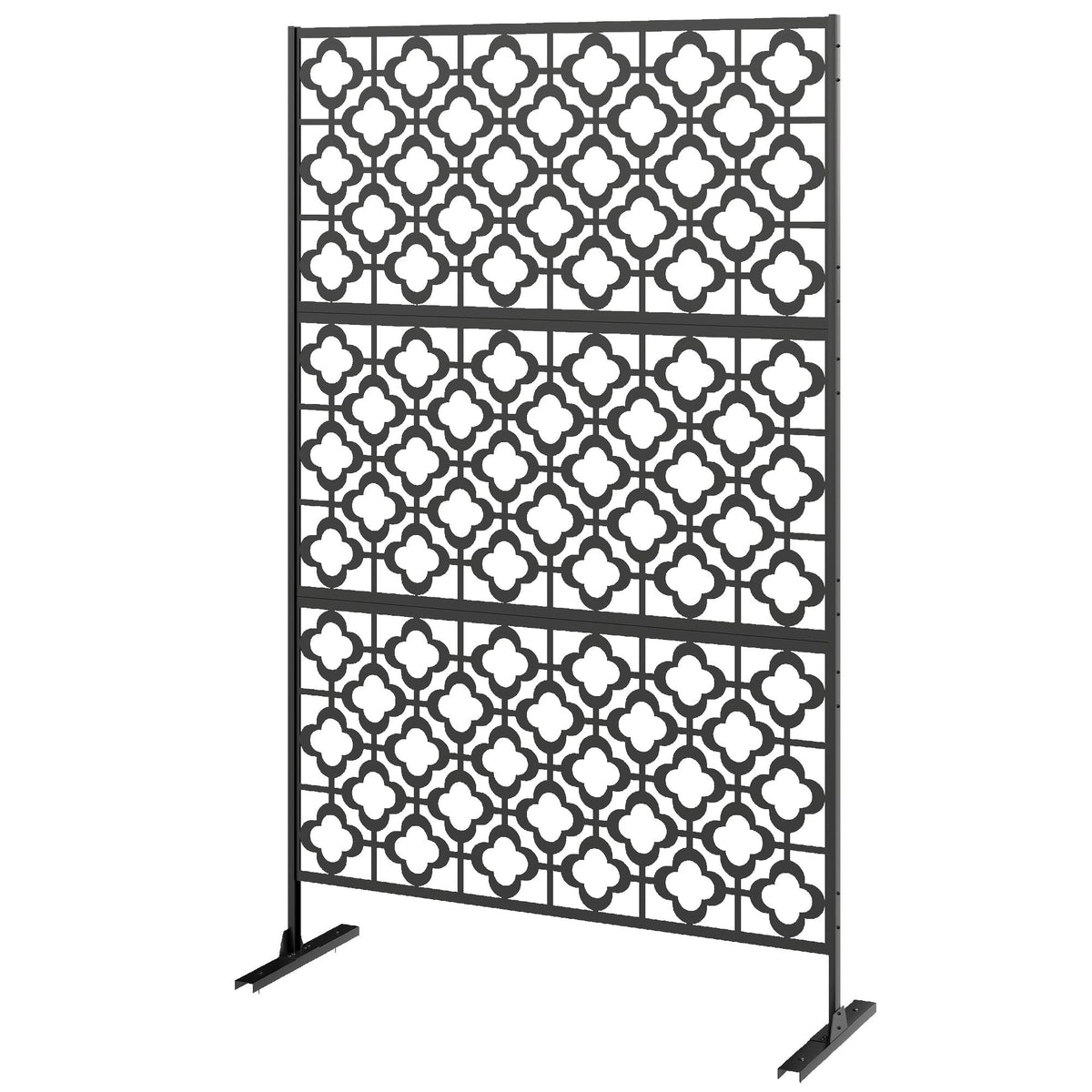 78" x 48" Metal Outdoor Privacy Screen, Quatrefoil Design, Black
