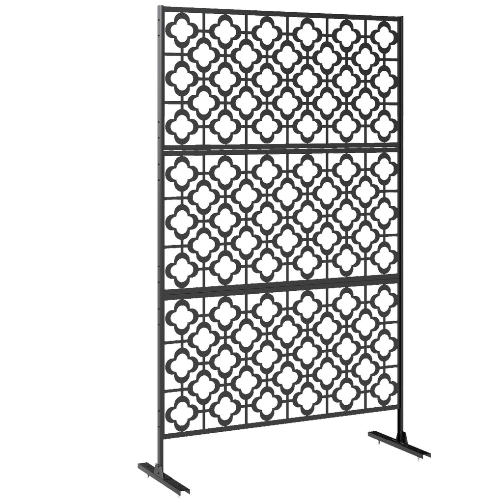 78" x 48" Metal Outdoor Privacy Screen, Quatrefoil Design, Black