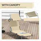 Adjustable Folding Lounge Chair with Sun Shade, Beige