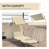 Adjustable Folding Lounge Chair with Sun Shade, Beige
