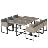 7-Piece Light Grey Rattan Dining Set with WPC Table, 6 Chairs & 12 Cushions