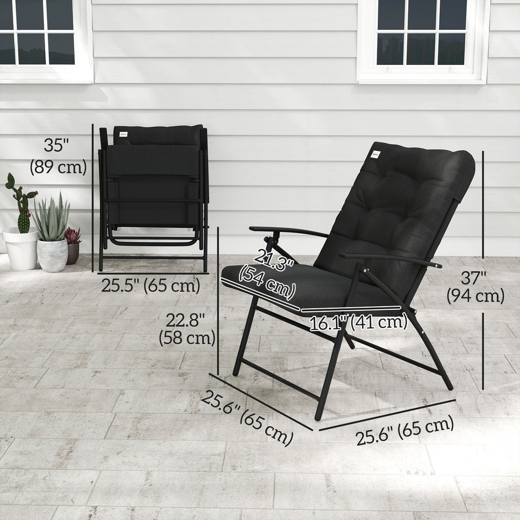 Set of 2 Folding Outdoor Dining Chairs with Adjustable Backrest, Black