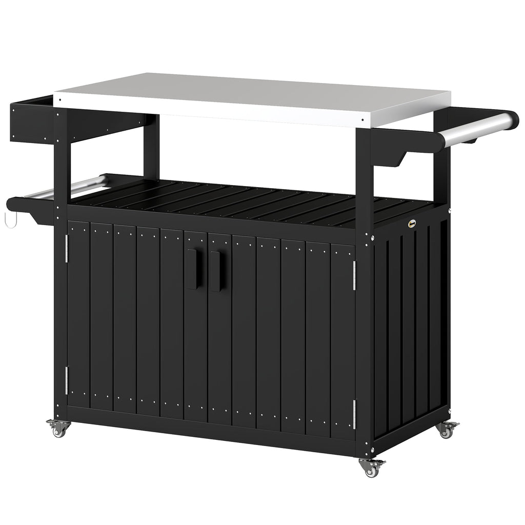 Outdoor Bar Cart with Storage Cabinet, Black