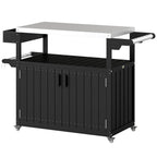 Outdoor Bar Cart with Storage Cabinet, Black