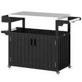 Outdoor Bar Cart with Storage Cabinet, Black
