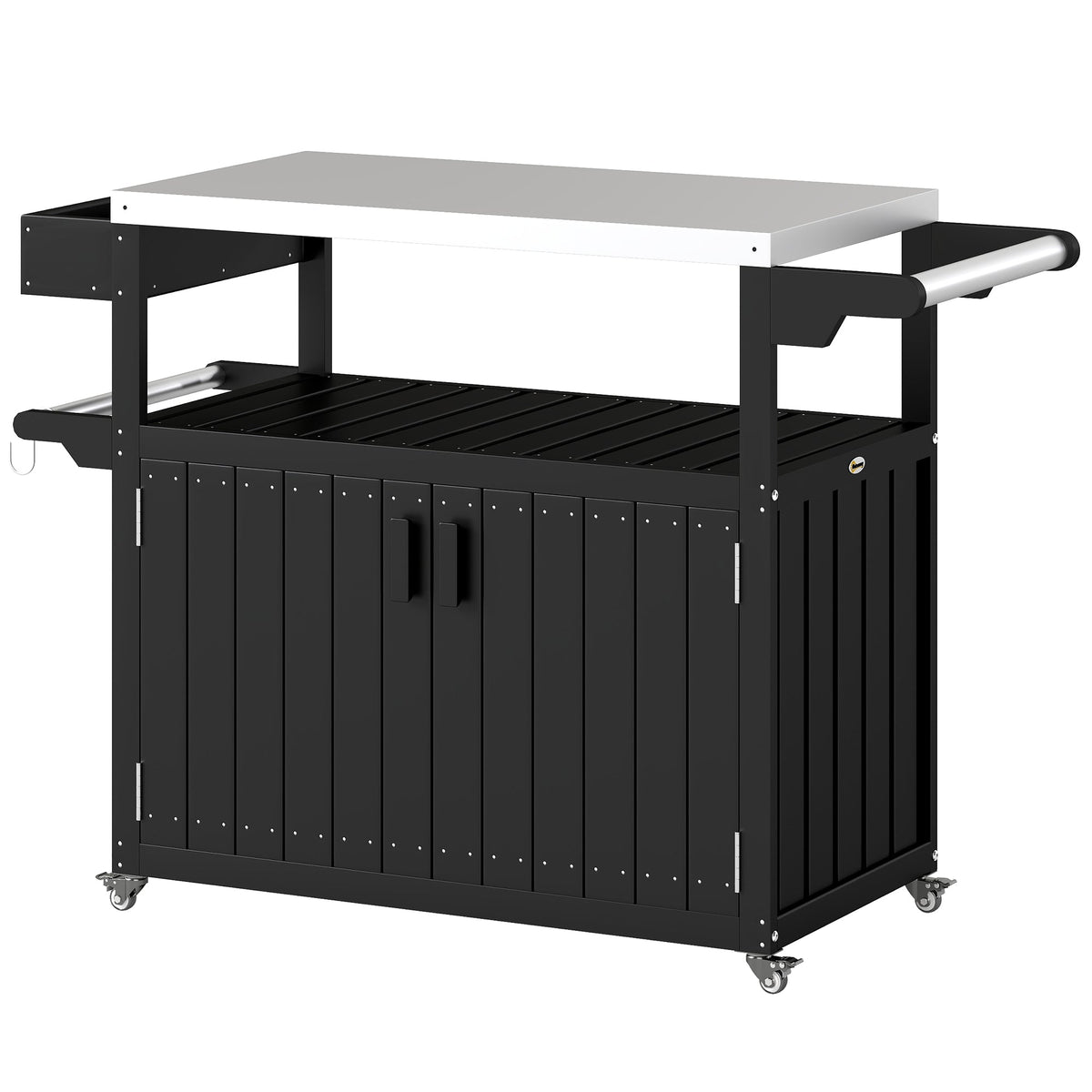 Outdoor Bar Cart with Storage Cabinet, Black