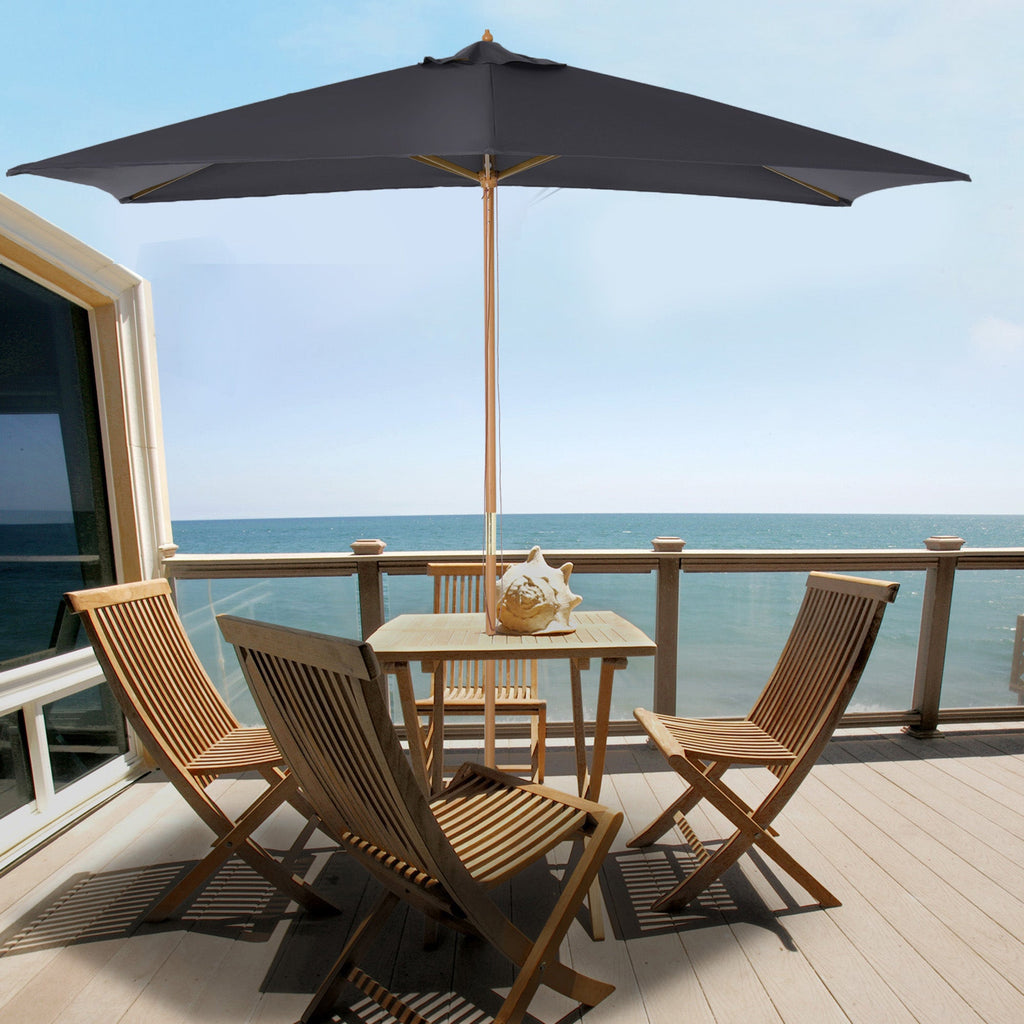 7' x 10' Wooden Patio Umbrella with Top Vent, Dark Grey