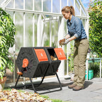 34.5 Gallon Dual Chamber Compost Tumbler with Steel Legs, Orange