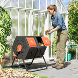 34.5 Gallon Dual Chamber Compost Tumbler with Steel Legs, Orange