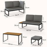 FlexNook 6-Piece Corner Sofa Set for 6-8, Aluminium Frame with Cushions, Grey