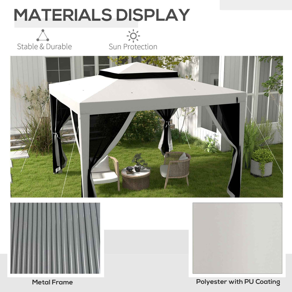 10' x 10' Canopy Tent with Mesh Netting and Double-Tier Roof, Grey