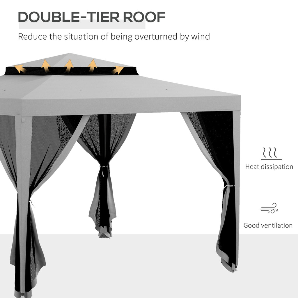 10' x 10' Canopy Tent with Mesh Netting and Double-Tier Roof, Grey