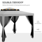 10' x 10' Canopy Tent with Mesh Netting and Double-Tier Roof, Grey