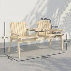 2-Seater Wooden Garden Loveseat with Table and Parasol Hole, Natural