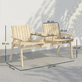 2-Seater Wooden Garden Loveseat with Table and Parasol Hole, Natural