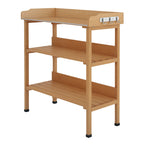 Wooden Potting Bench with Metal Top, Shelf and Hooks, Natural