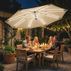3 m Cantilever Parasol with Solar LED Light, Cover & 360° Rotation, Khaki