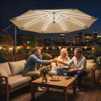 3 m Cantilever Parasol with Solar LED Light, Cover & 360° Rotation, Khaki
