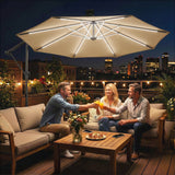 3 m Cantilever Parasol with Solar LED Light, Cover & 360° Rotation, Khaki
