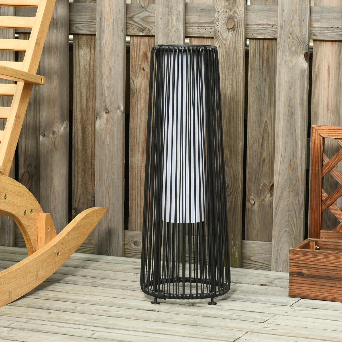 24" Wicker Solar Floor Lamp with Auto On/Off LED Lights, Black
