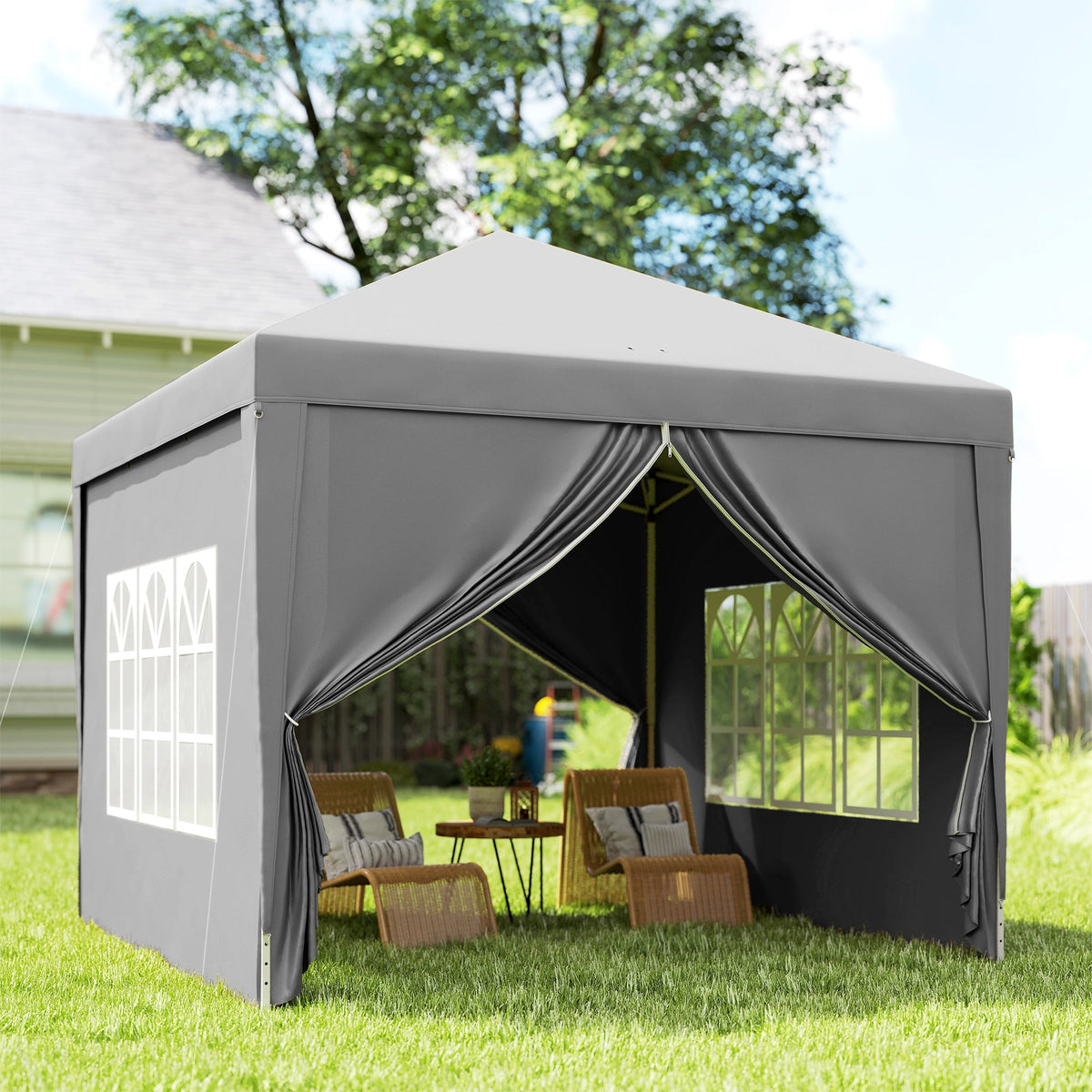 10' x 10' Outdoor Pop-Up Party Tent with Carry Bag, Light Grey
