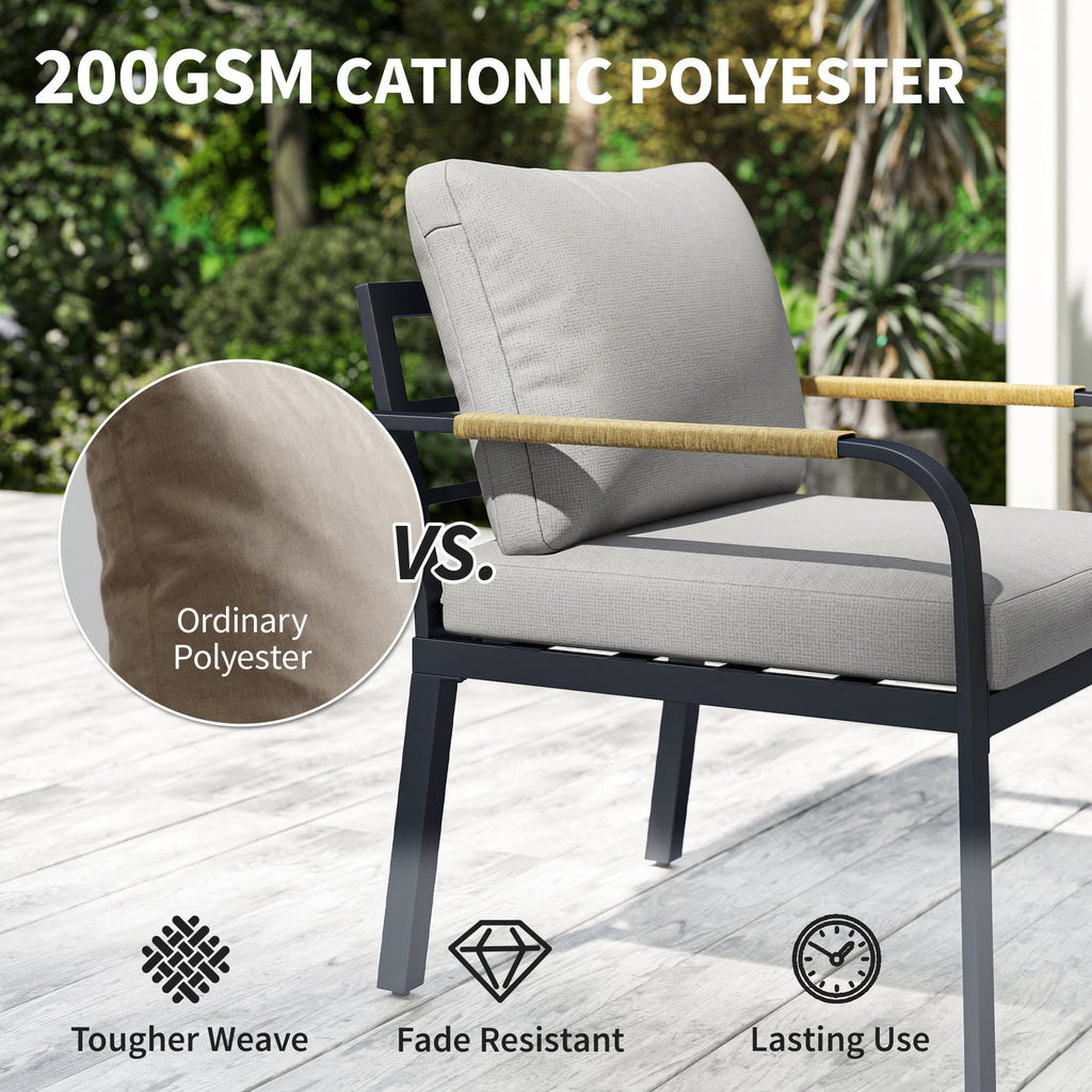 7 Seater Garden Furniture Set with Faux Wood Table, Light Grey