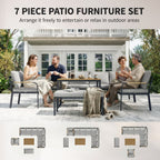7 Seater Garden Furniture Set with Faux Wood Table, Light Grey