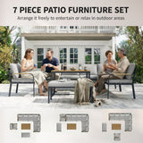 7 Seater Garden Furniture Set with Faux Wood Table, Light Grey