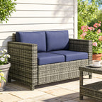 2-Seat Patio Loveseat Wicker Sofa with Cushions, Dark Blue