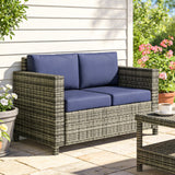 2-Seat Patio Loveseat Wicker Sofa with Cushions, Dark Blue