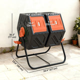34.5 Gallon Dual Chamber Compost Tumbler with Steel Legs, Orange