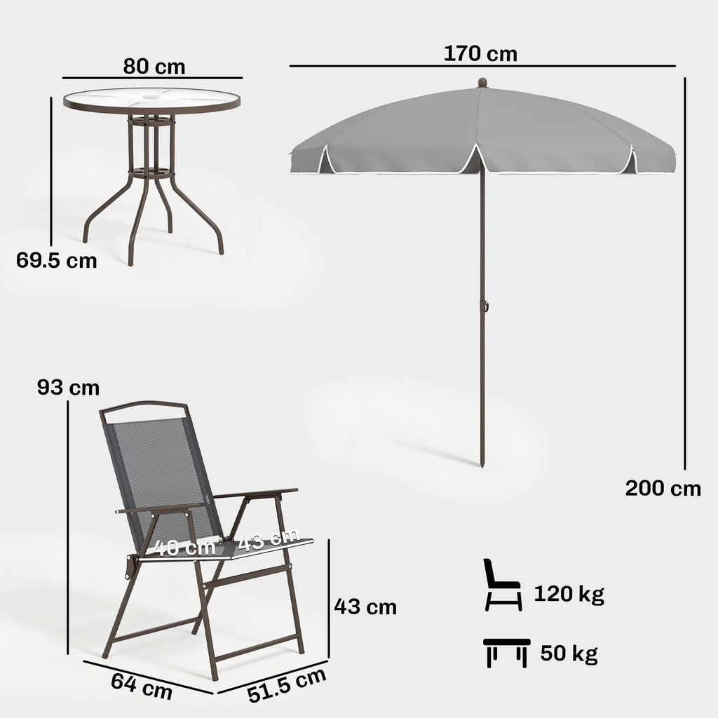 6 Piece Garden Dining Set with Umbrella and Folding Chairs, Dark Grey