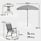 6 Piece Garden Dining Set with Umbrella and Folding Chairs, Dark Grey