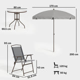 6 Piece Garden Dining Set with Umbrella and Folding Chairs, Dark Grey