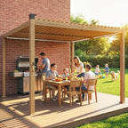 10' x 10' Louvered Pergola with Solar LED Lights and Adjustable Roof, Brown