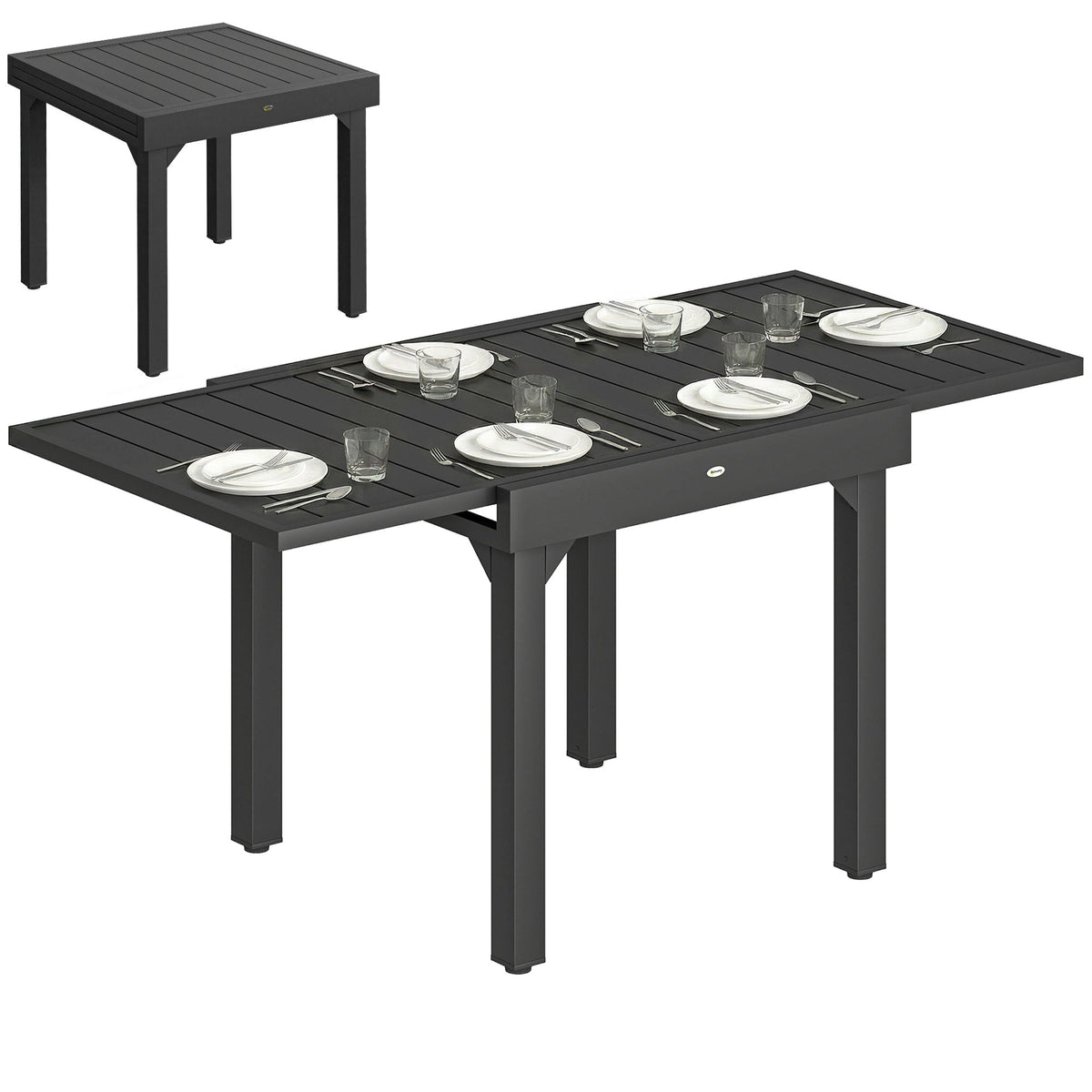 80-160 cm Extendable Aluminium Garden Table for 4-6 People, Black