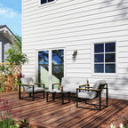 4 Piece Patio Furniture Set with Loveseat, Coffee Table and Thick Cushions, Light Grey