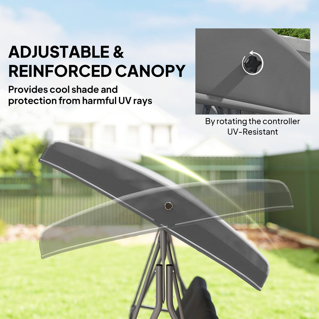 3 Seater Garden Swing Chair with Tilting Canopy and Cushion, Dark Grey