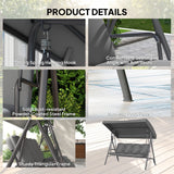 3 Seater Garden Swing Chair with Tilting Canopy and Cushion, Dark Grey