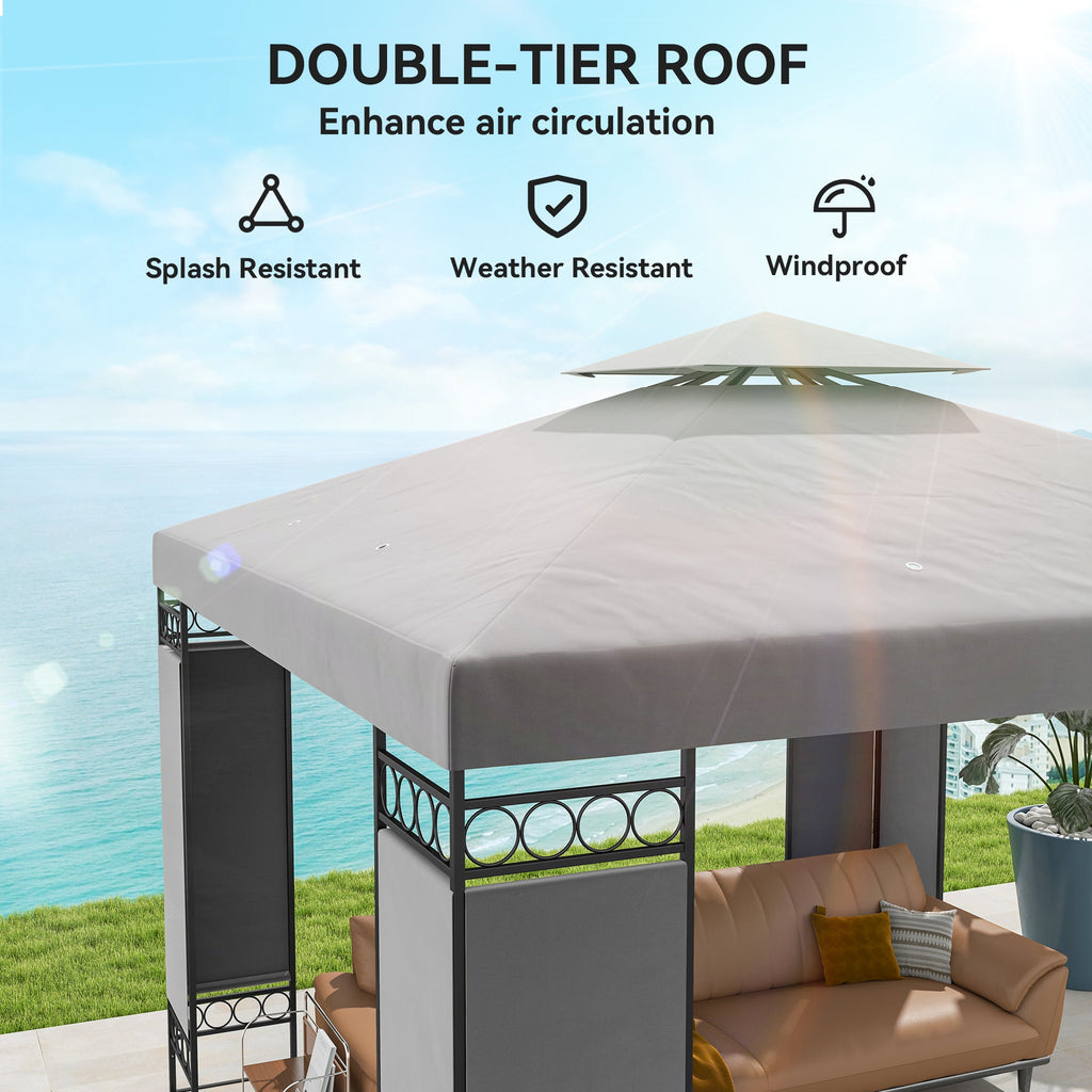 10 x 10 ft Canopy Gazebo with Double Roof and Screen Panels, Light Grey