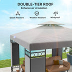 10 x 10 ft Canopy Gazebo with Double Roof and Screen Panels, Light Grey