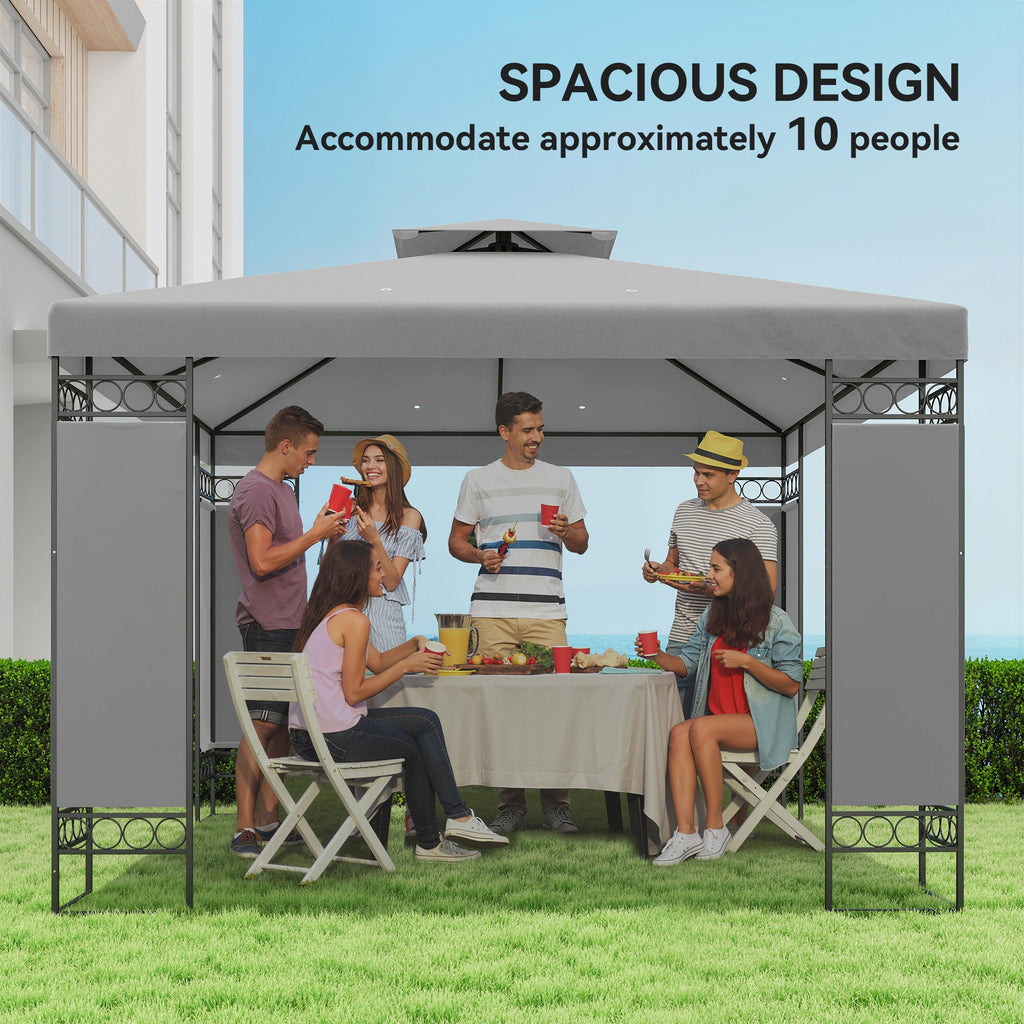 10 x 10 ft Canopy Gazebo with Double Roof and Screen Panels, Light Grey