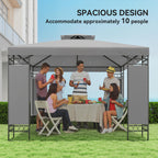 10 x 10 ft Canopy Gazebo with Double Roof and Screen Panels, Light Grey