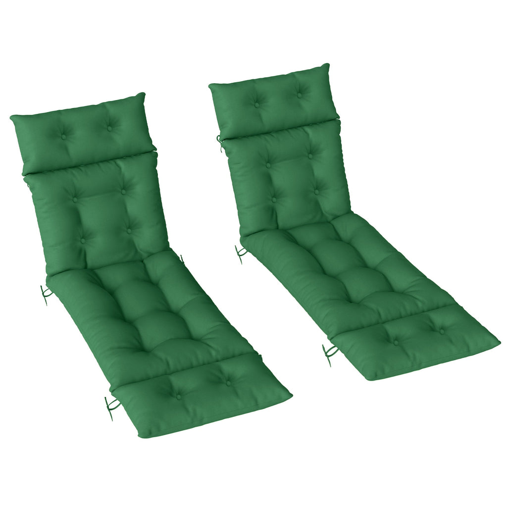 190 x 56 x 10cm Sun Lounger Cushions Set of 2, 220gsm UPF20+ Fabric with 6 Ties, Green