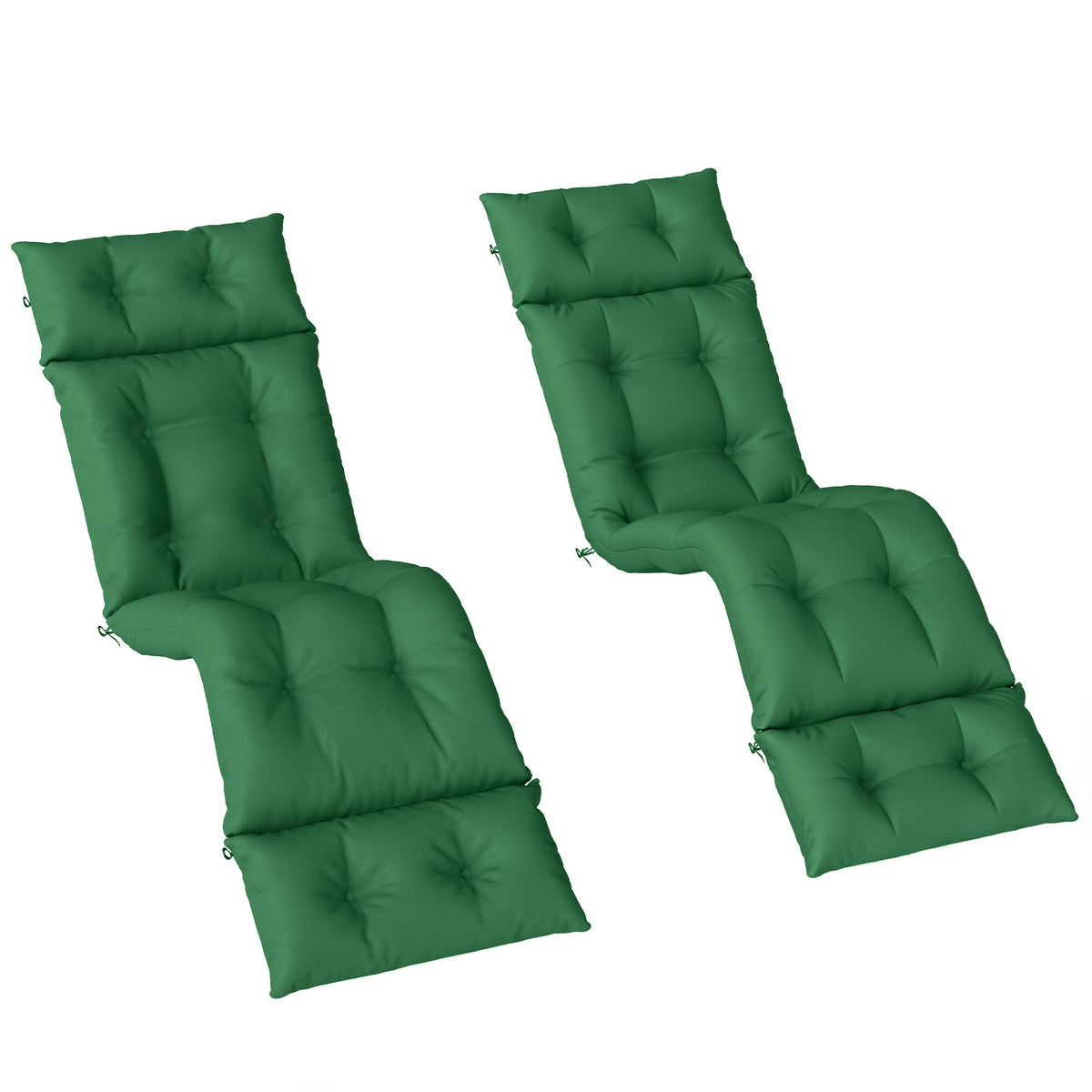 190 x 56 x 10cm Sun Lounger Cushions Set of 2, 220gsm UPF20+ Fabric with 6 Ties, Green
