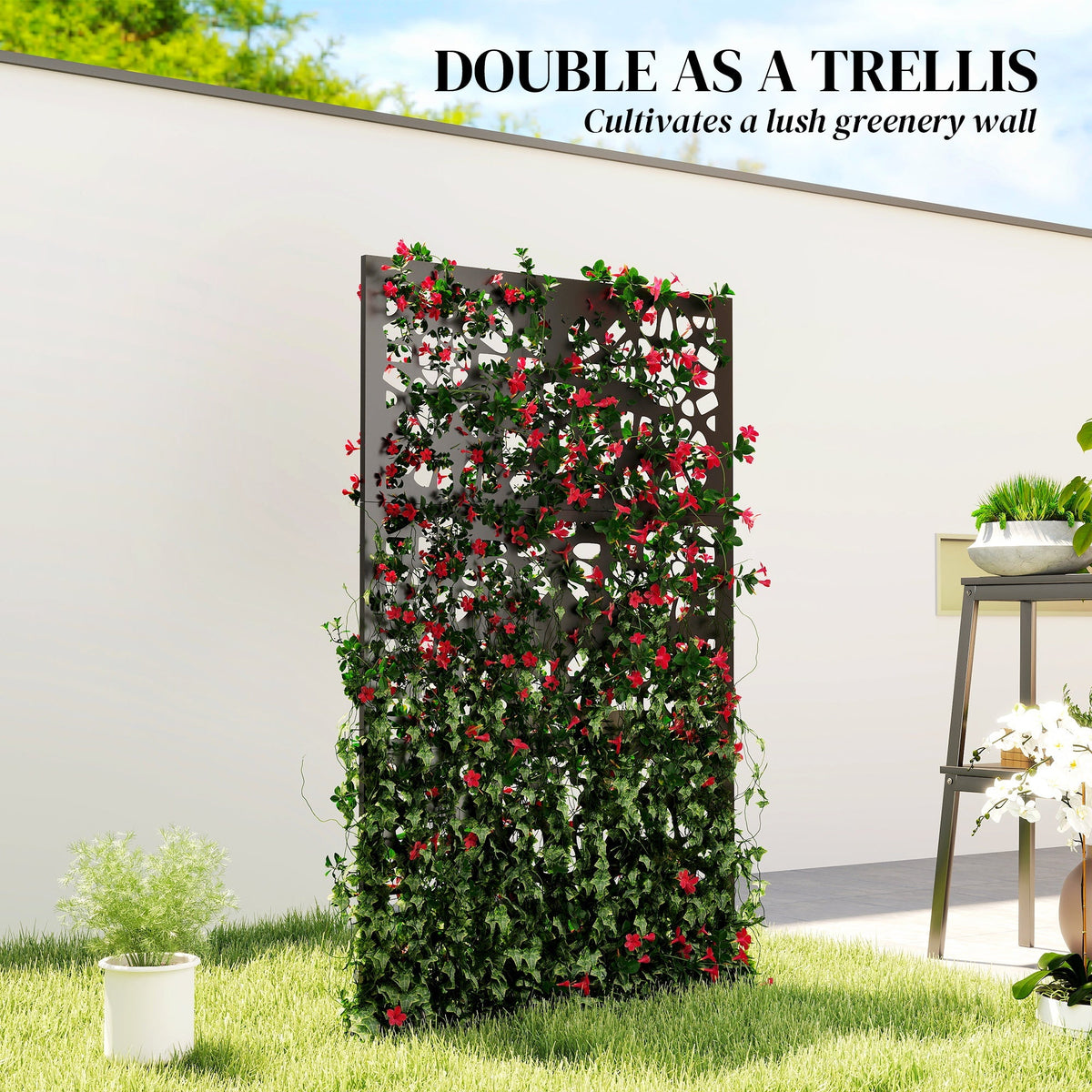 72" x 38" Metal Outdoor Privacy Screen, Symmetrical Pattern, Black