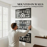 72" x 38" Metal Outdoor Privacy Screen, Symmetrical Pattern, Black