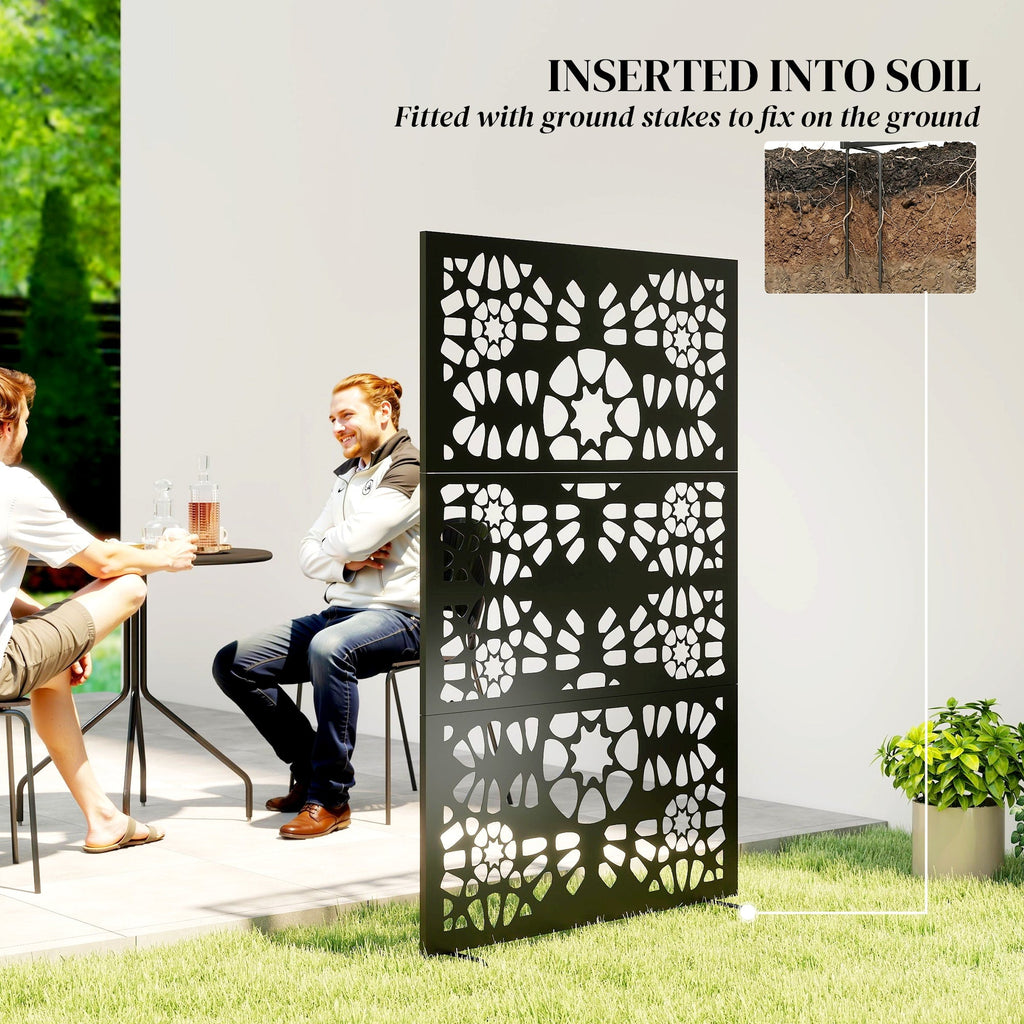 72" x 38" Metal Outdoor Privacy Screen, Symmetrical Pattern, Black